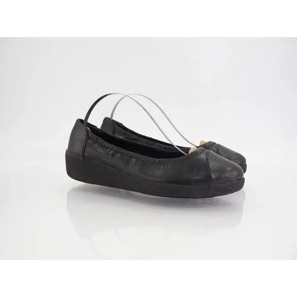 Fitflop Women F-Pop Ballet Flat Size 5 Slip On Toning Ballet Shoe Black Leather
